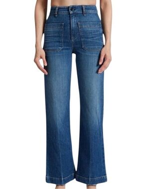 NWT ASKK NY Sailor Stretch Denim High-Rise Patch Pocket Wide Leg Cropped Jeans